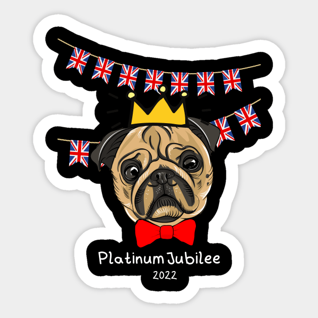 Platinum Jubilee Pug Sticker by Katebi Designs